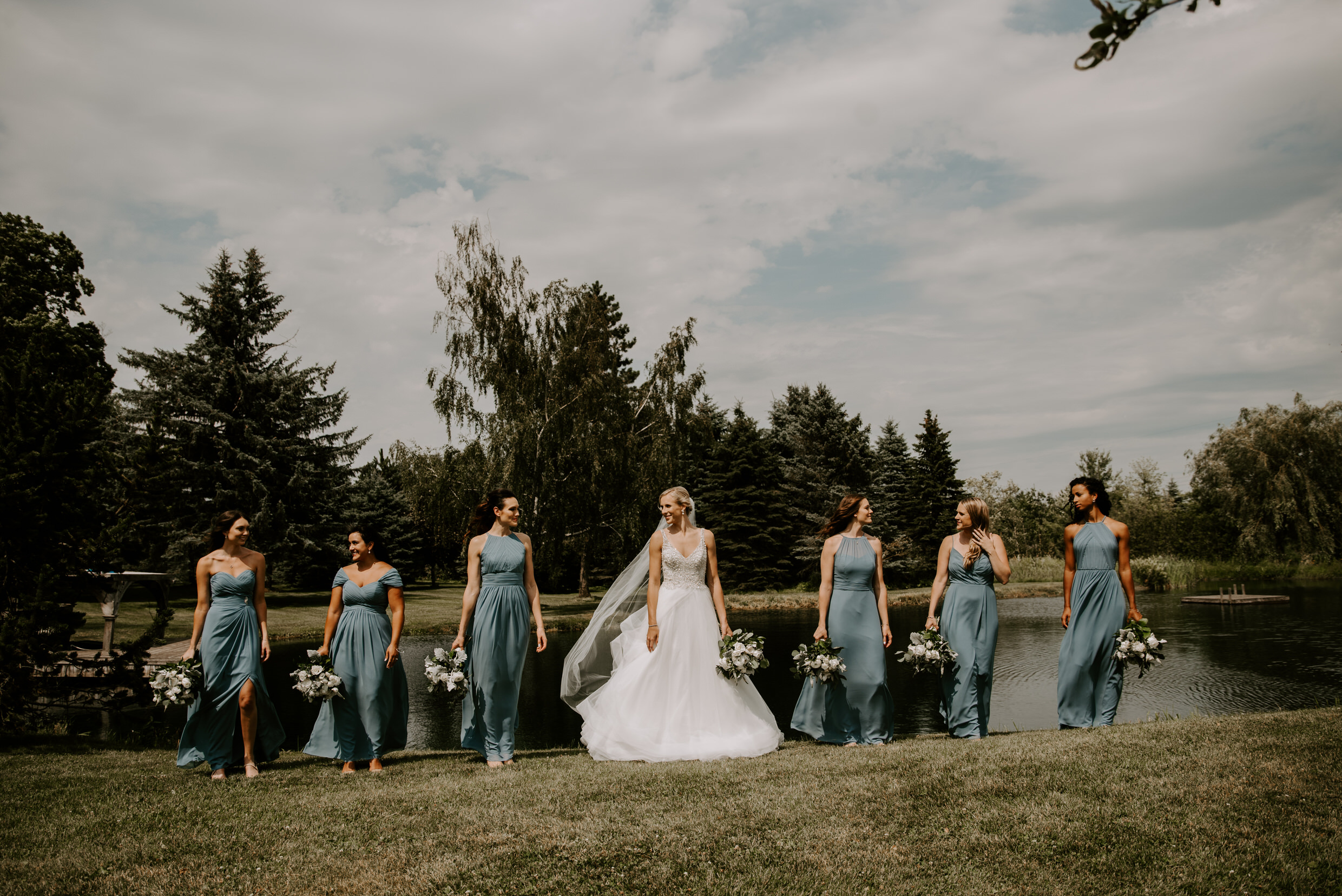 Belcroft Estates Wedding - bridal party portraits by the pond