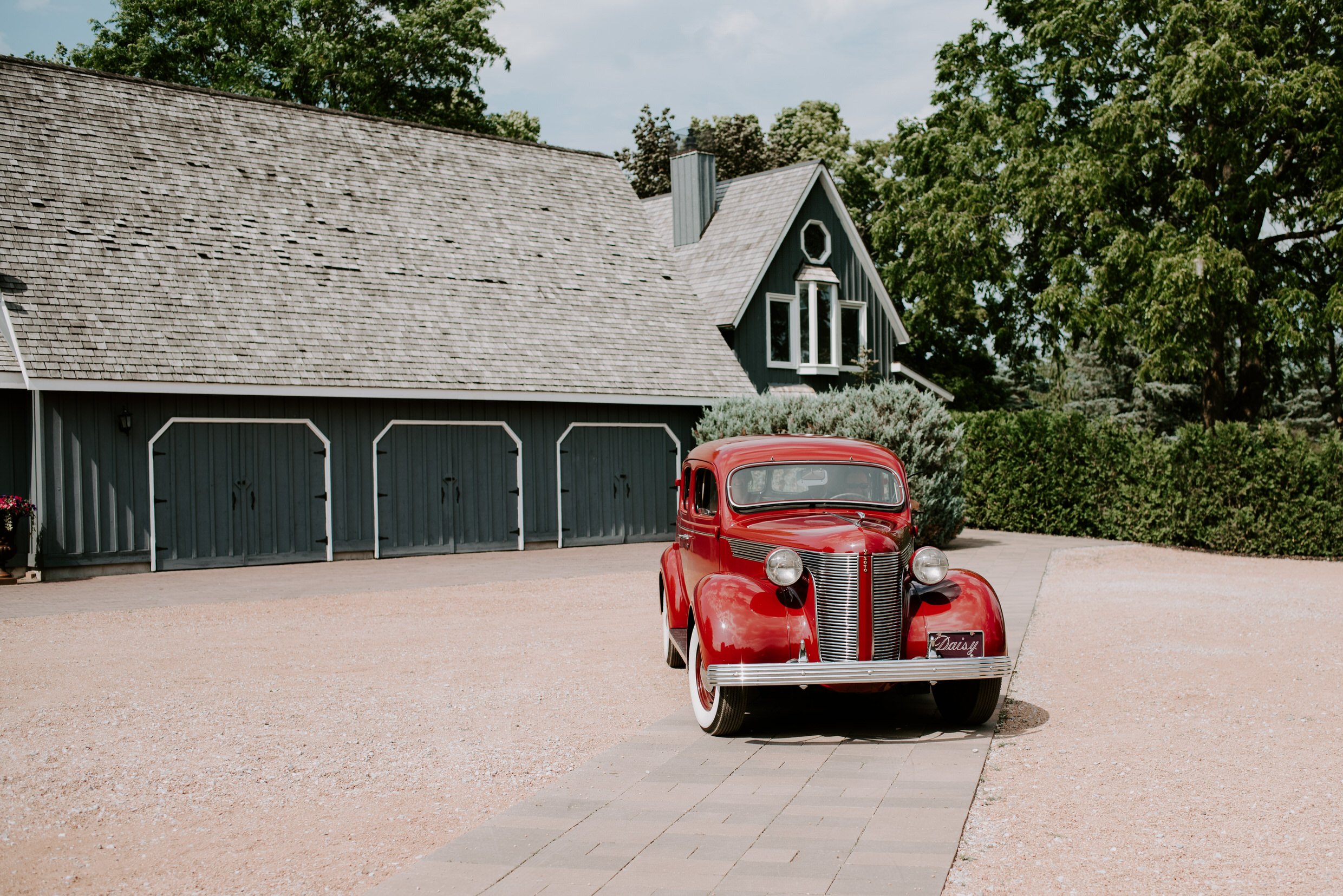 Belcroft Estates Wedding - red vintage car