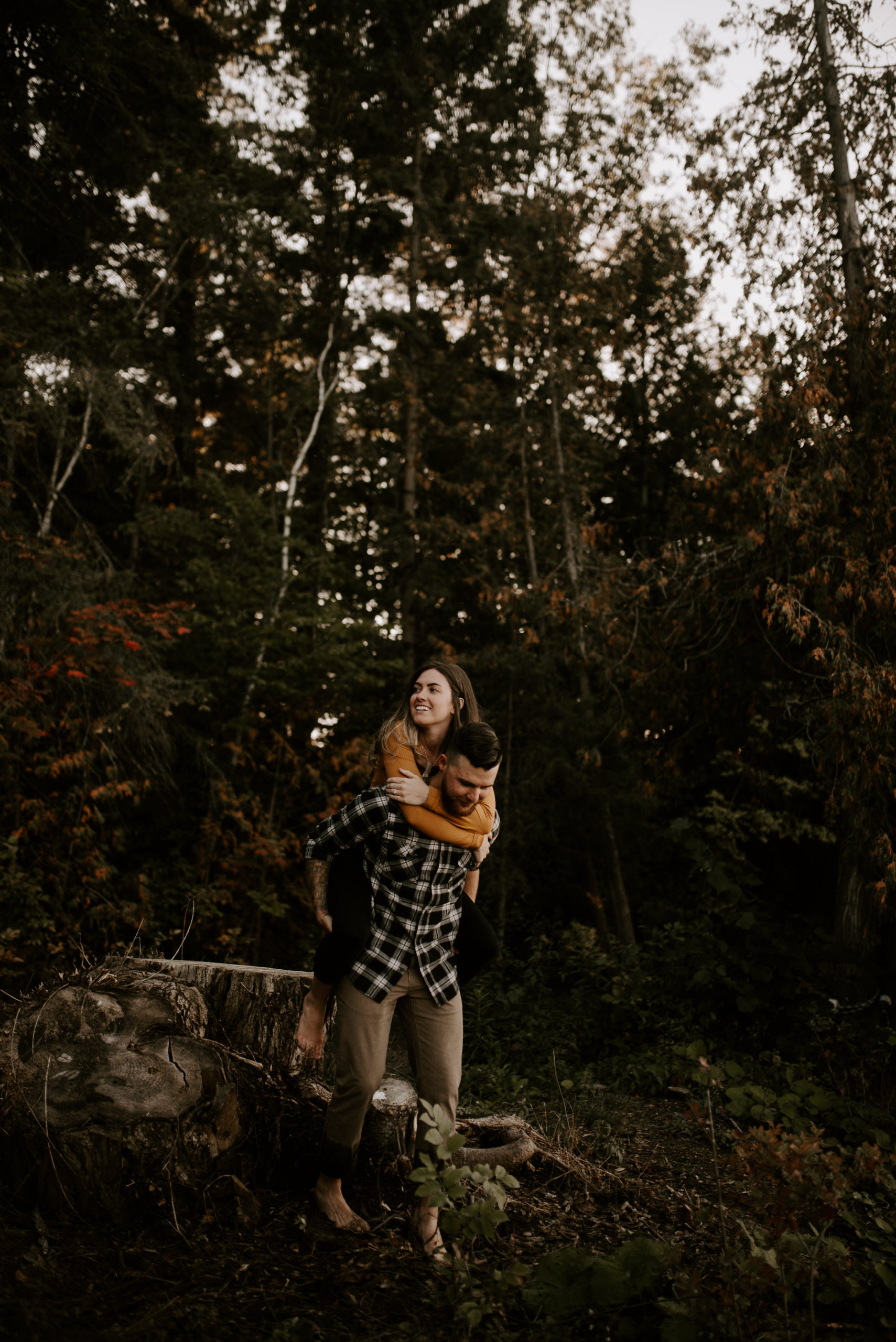 Muskoka Engagement Session - carrying her on his back