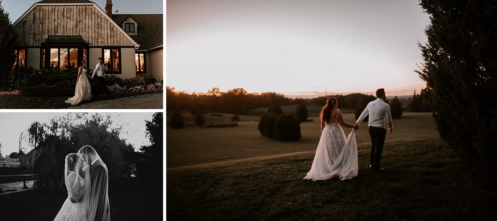 unique wedding bride and groom during sunset photos